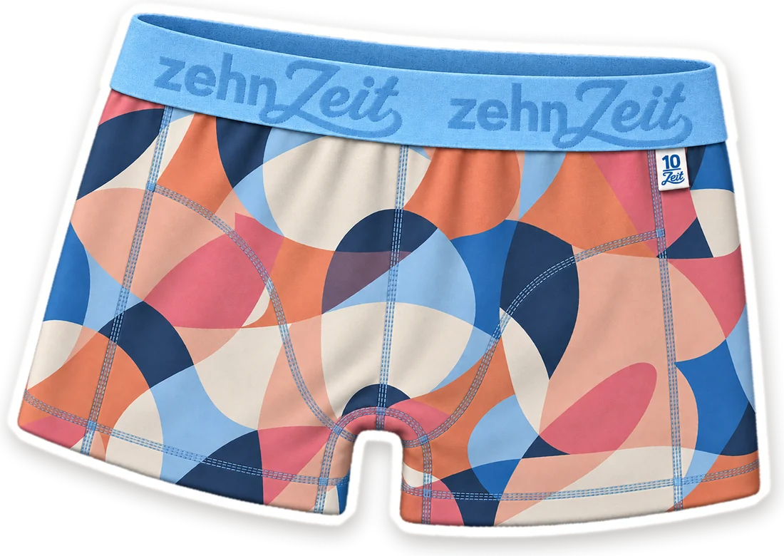 10Zeit Boxershorts für Teens mit grafischem Kreis-Muster in Blau, Koralle und Orange, hellblauer zehnZeit-Bund