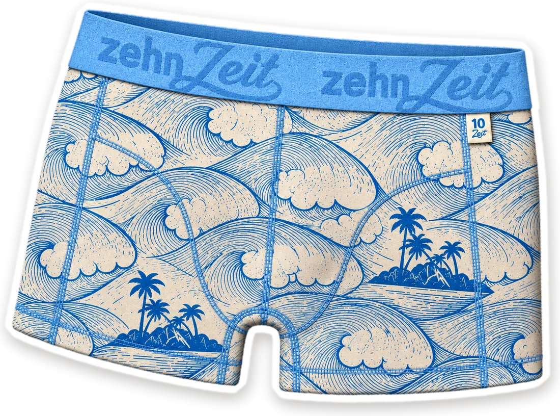 10Zeit Boxershorts für Teens mit blauen Wellen und Palmeninseln, hellblauer zehnZeit-Bund